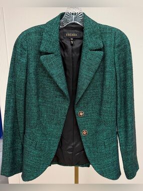 Escada Black and Teal Tweed Jacket Size 38